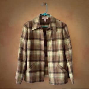Evan Picone Vintage Plaid Wool-Blend Shacket Blazer Dark Academia Preppy Size 12
